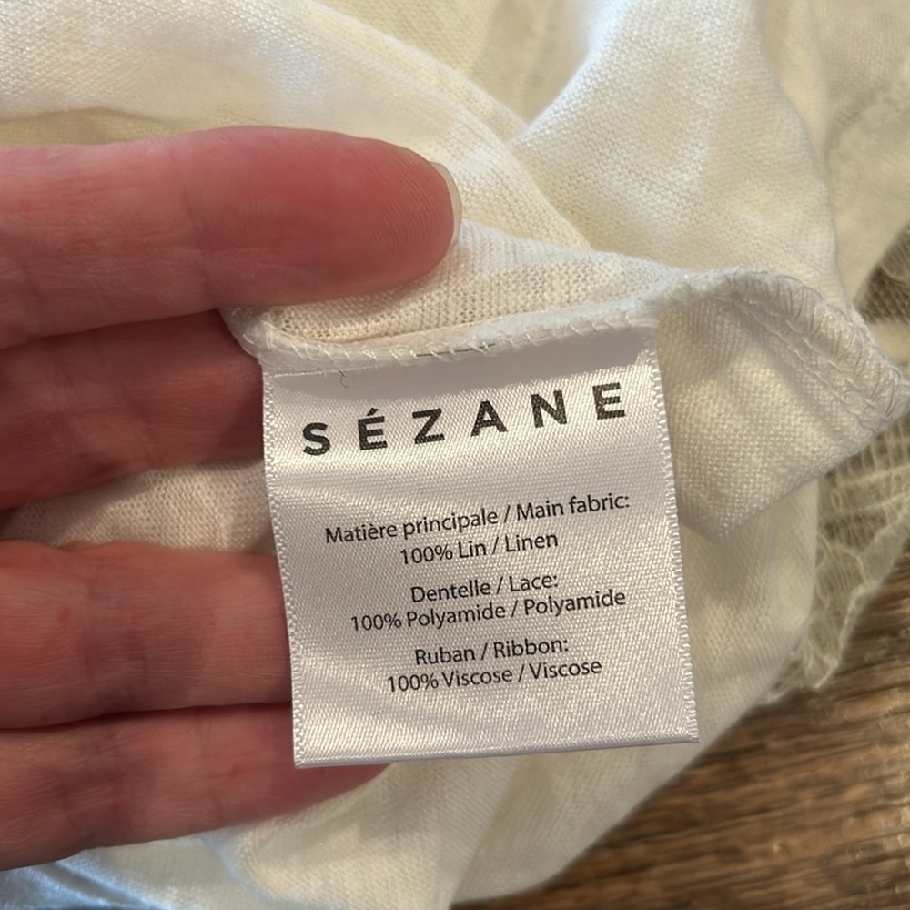 NWT Sezane Ecru Linen and Lace Short Sleeve Top - Picture 14 of 16
